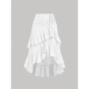 [Ruffled Layered] Black High-Low Hem Skirt - Drawstring Ruffled Layered - Women's Summer Party Dress