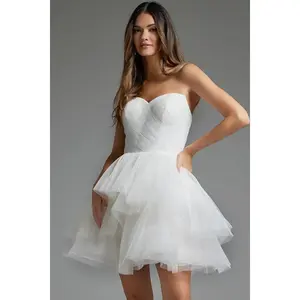 Jovani -41054 Strapless Draped Short Tulle Dress