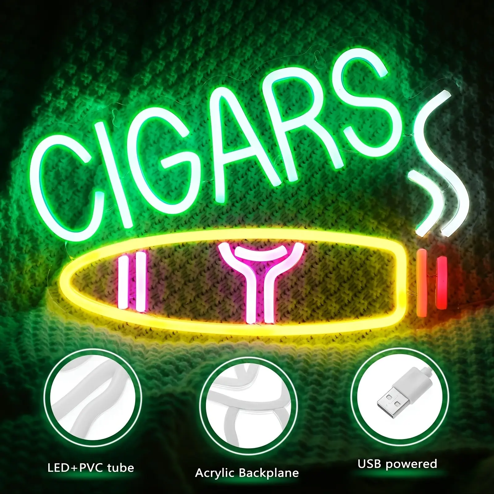 Cigar Smoke Neon Sign Men Room Wall Decor LED Neon Light, Birthday Gift, for Friends Teens Dimmable USB Powered Neon Light, Decorative Light, for Bar Club