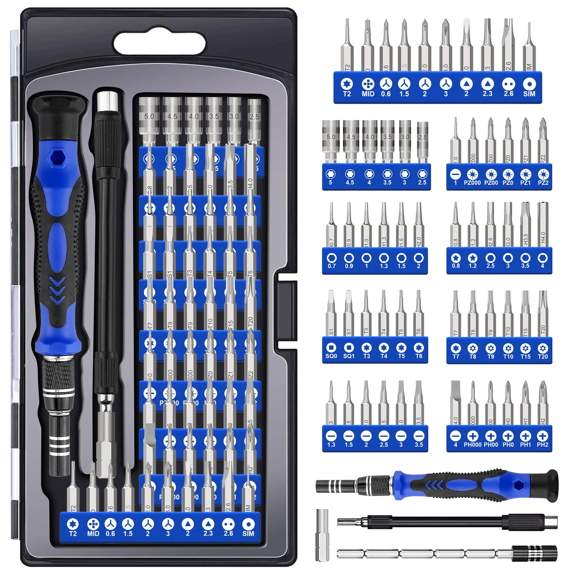 XOOL 62 in 1 Precision Screwdriver Kit, Electronics Repair Tool Kit, Magnetic Driver Kit with Flexible Shaft, Extension Rod for Mobile Phone, Smartphone, Game Console, count, Tablet