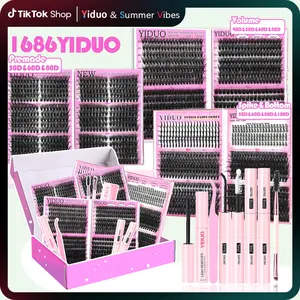 YIDUO Volume Mega/Bottom 6 Box Mix 1686Pcs Lashes Clusters Kit Gift Packs with 2X Bond&Seal – Soft False Eyelash Wispy Natural DIY Individual Clusters Lash Kit for Beginners Bulk Pack