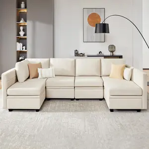 【4 Packages】Modular Sectional Sofa with Storage, U Shaped Sectional Couch for Living Room, Convertible Modular Sofa Couch with Ottomans, High Supportive & Soft Sponge, 6 Seat