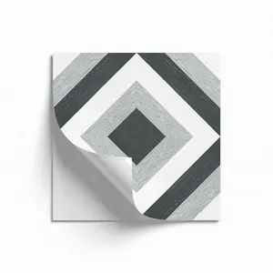 Peel and Stick Floor Tiles, Pack of 10, Geometric Diamond Pattern, Black White Grey Wood Grain Vinyl Flooring, Waterproof Non-slip Removable Floor Decals for Kitchen, Bathroom, Living Room, Renters Friendly, Self-Adhesive Floor Stickers for Home Decor
