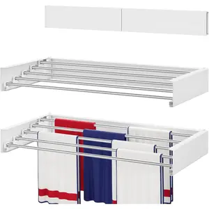Wall Mounted Drying Rack 23.6", Foldable Laundry Drying Rack with Stainless Steel Rods, Retractable Laundry Space Saver for Indoor & Outdoor Use, Include Wall Template