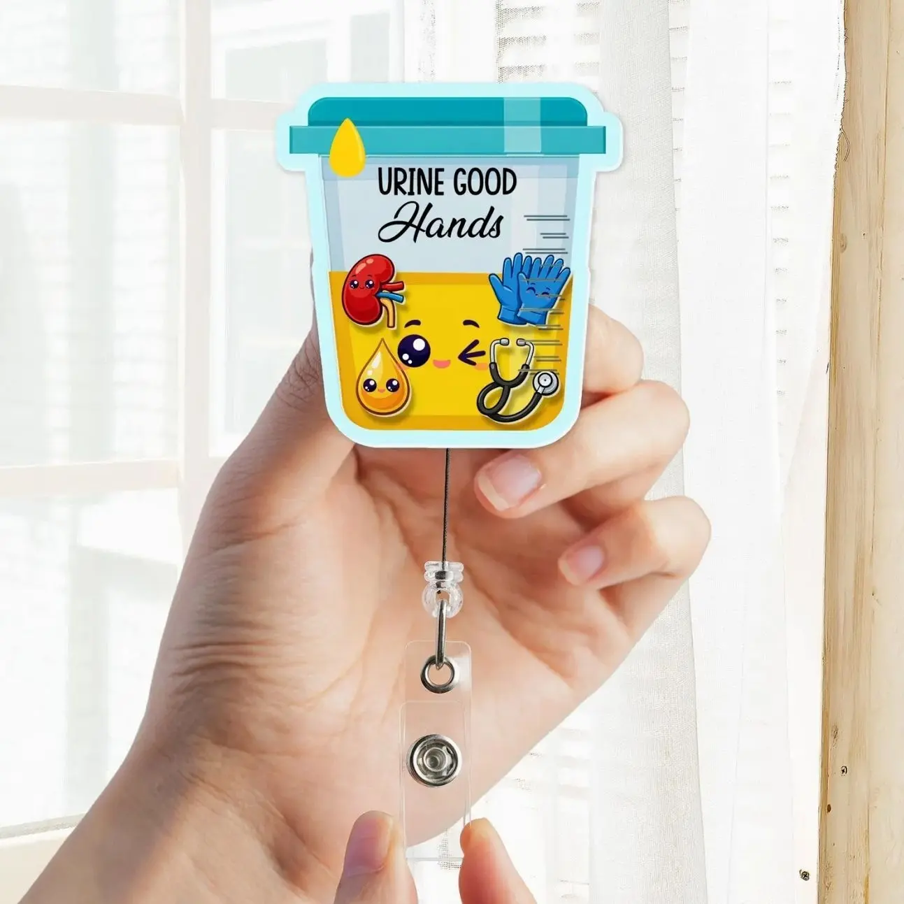Urine Good Hands Kidney Nurse Shaker Badge Reel | Nephrology ID Holder | Urinalysis Gift | Medical TikTok OW8