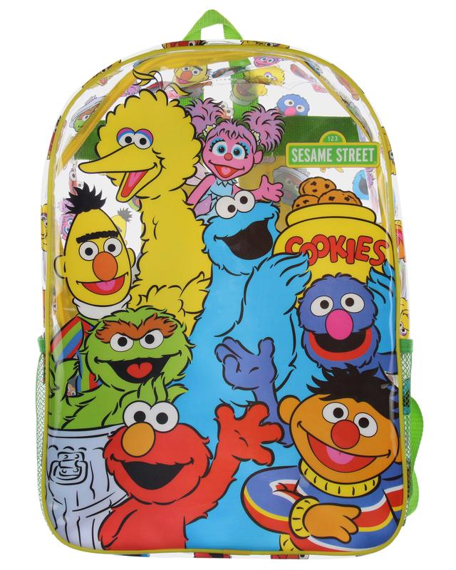 Sesame Street Elmo Big Bird Cookie Monster Clear Travel Backpack For Daily Use 17"