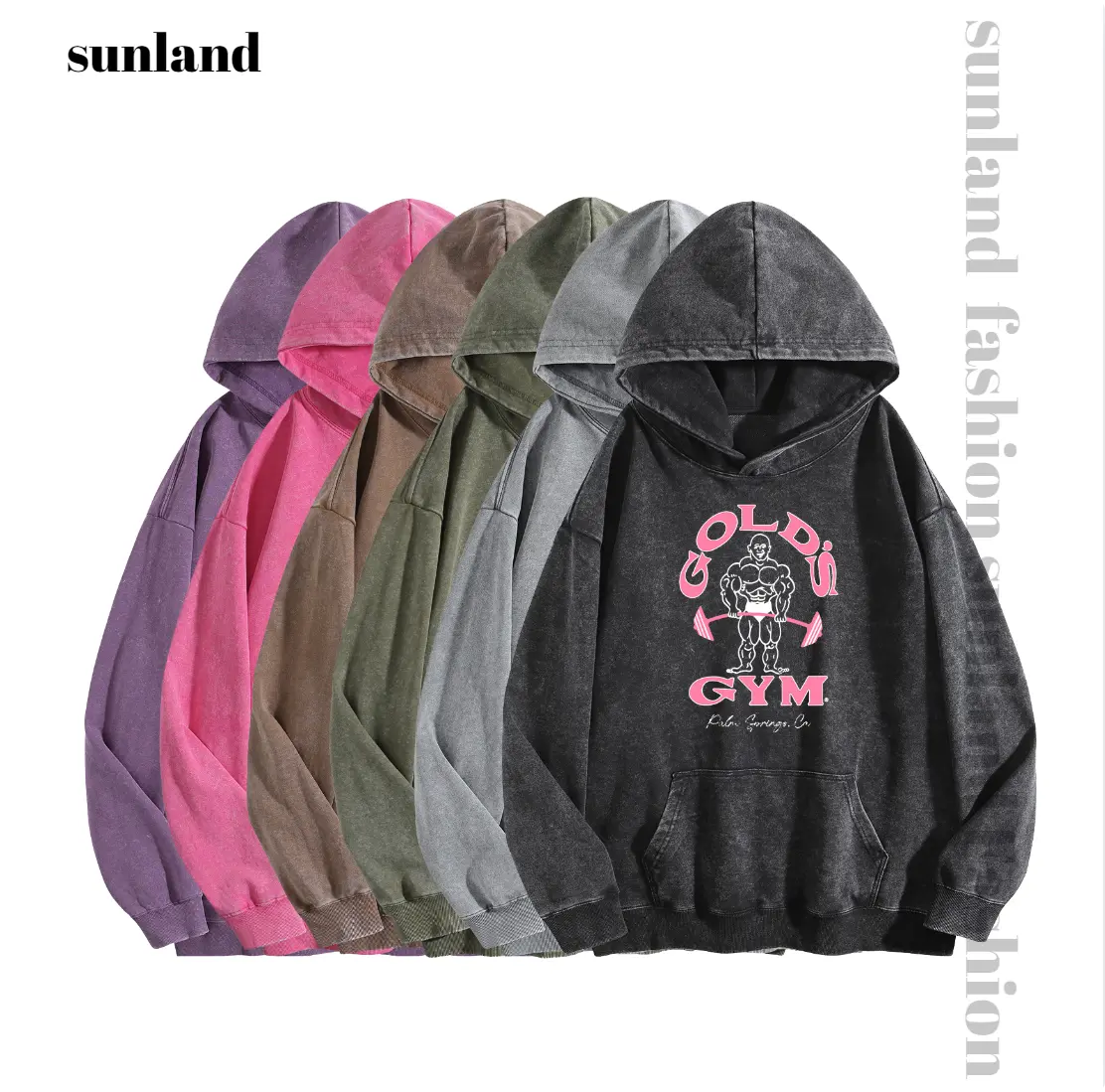 Sunland Women's Polyester-Cotton Pullover Hoodie - 2025 Vintage Winter Warm, Acid Wash with GYM Print, Oversized Loose Fit, Long Sleeve, Comfortable Layering Streetwear for Fitness Enthusiasts (Casual, Biker Occasions)