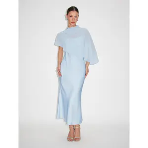 Cider Satin High Neck Cape Sleeve Maxi Dress