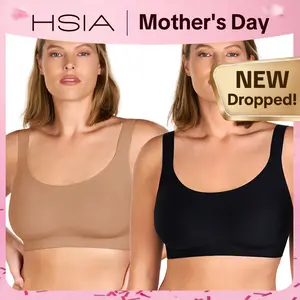 【2 Pack】HSIA Lola Plus Size S-5XL Seamless Full Coverage Wireless Bra with W Shape Jelly Support for Natural Lift Upgraded 3CM Wide Straps to Relieve Shoulder Pressure 1MM Ultra Thin Pads Hide Back Fat Side Smoothing Bra Stay in Place Semi Fixed Pads