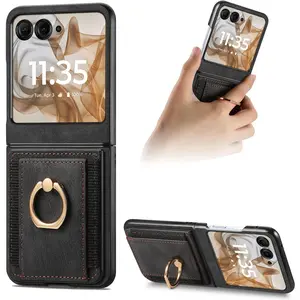 for Motorola  Razr 2025 with Card Holder,Wallet Phone Case with Built-in Rotate Ring Stand PU Leather Protective Kickstand Case for Women Girls Motorola  Razr 60 2025 Black