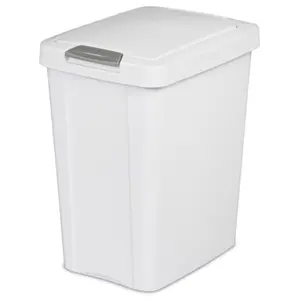 212 MAIN Slim 28 Ltr (7.5gal) Touch Top Wastebasket Can with Polished Finish & Secure Latch, White Home Care Supplies Trash Bin