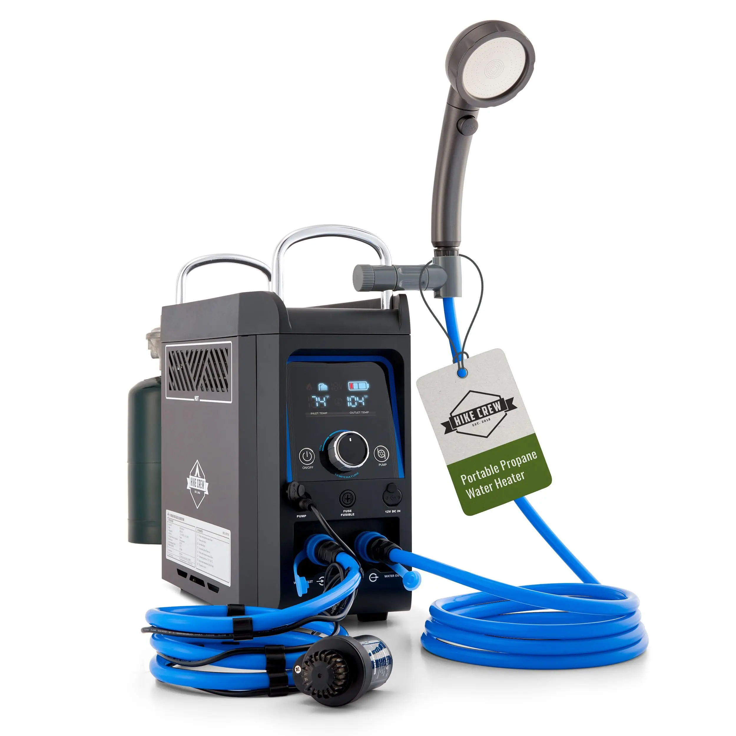 Hike Crew Propane Shower Pump | Rechargeable Portable Outdoor Water System w/ Shower Head Attachment for Instant Hot Water While Camping, Hiking, Glamping & Vacationing