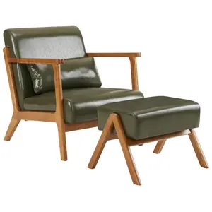 MOJAY Premium Accent Chair with Ottoman - PU Leather Upholstered Cozy Reading Armchair for Living Room, Bedroom, Cozy Reading Chair