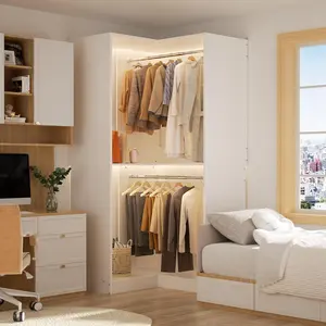 iSunirm Corner Closet System - 32 Inches Wide Wood Corner Unit with 2 Hanging Rods and All Hardware Kits, 3-Tier 80'' Height Corner Wood Closet Tower