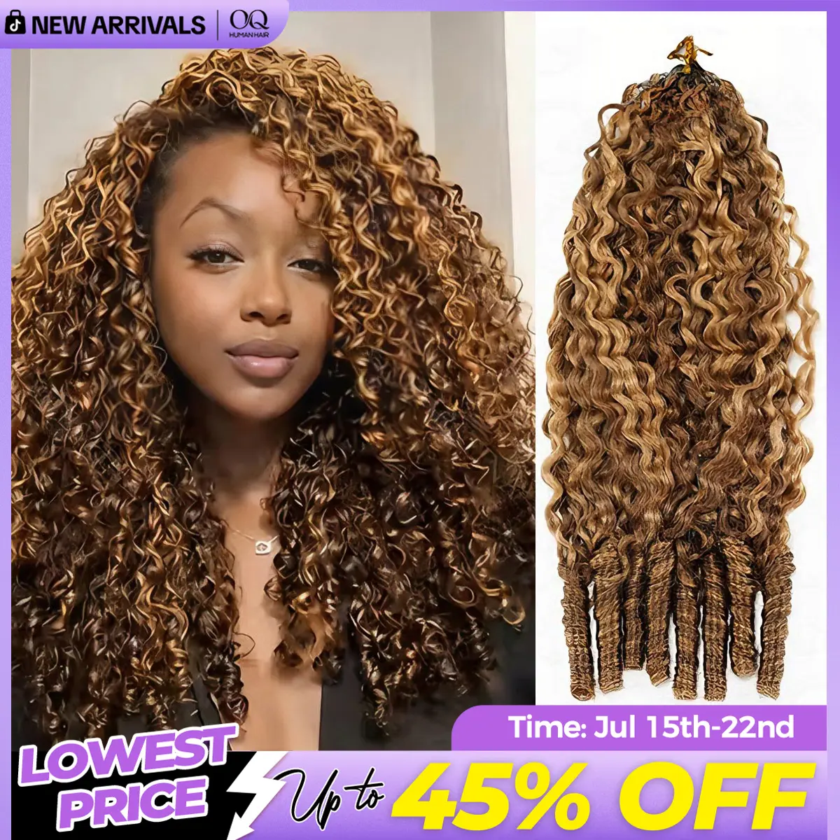 OQ HAIR Highlight 4/27 Burmese Curly Crochet Human Hair 50g Pre-separated Feather Honey Blonde Crochet Human Hair Invisible Miracle Knots Hair #DealsForYouDays