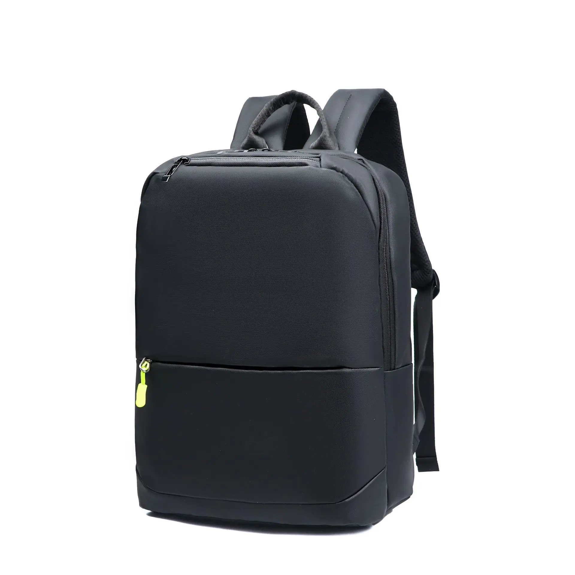 Minimalist Water Resistant Laptop Backpack, Slim Black Business Travel Backpack with Fluorescent Zipper Pull