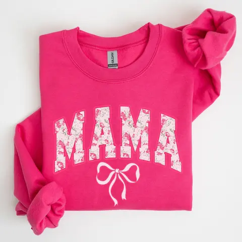 Mama, Coquette, Pink Bows, Trend, Girly, Soft Girl Era Sweatshirt, Women's Crew Neck, Crewneck