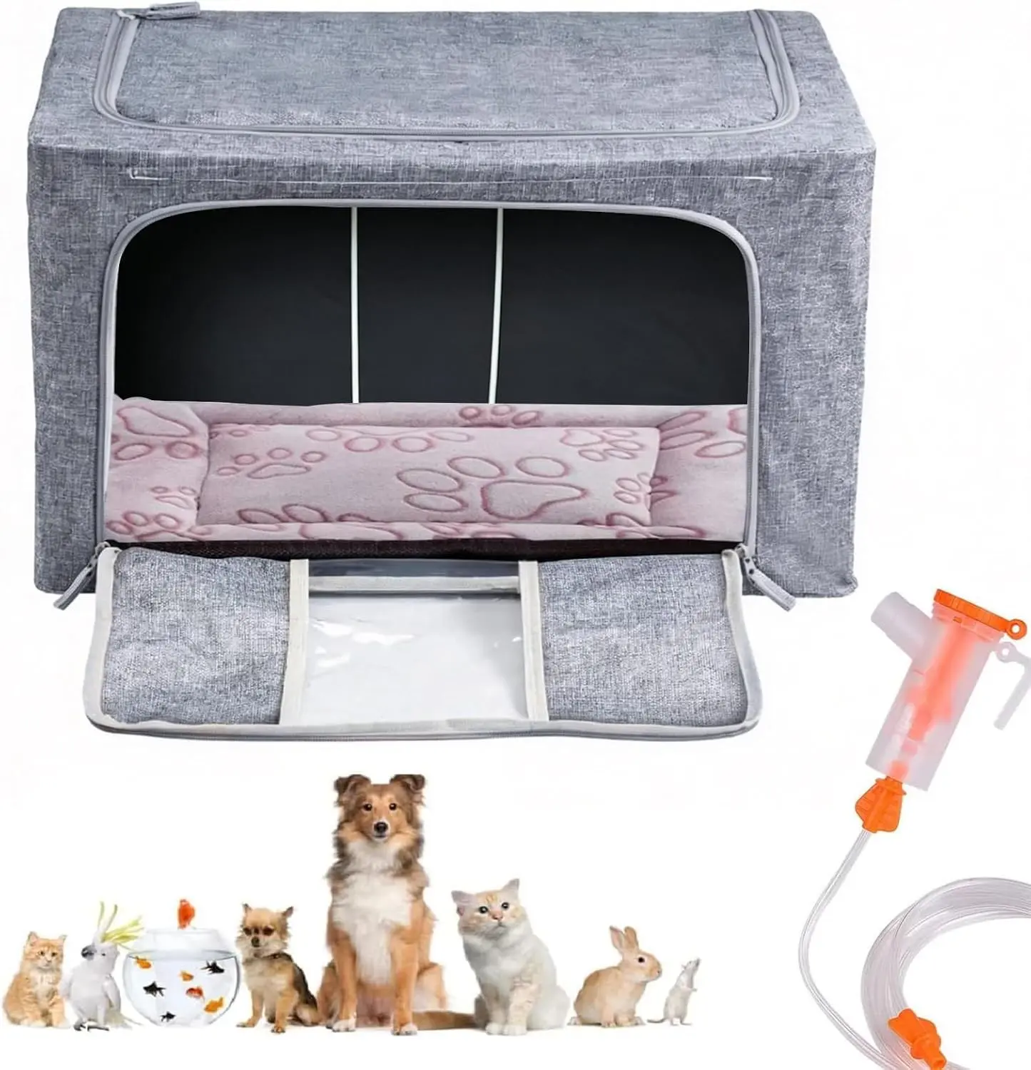 Pet Atomization Oxygen Box Incubator for Kitten and Puppies with Nebulization Kit and Pet Blanket 100L