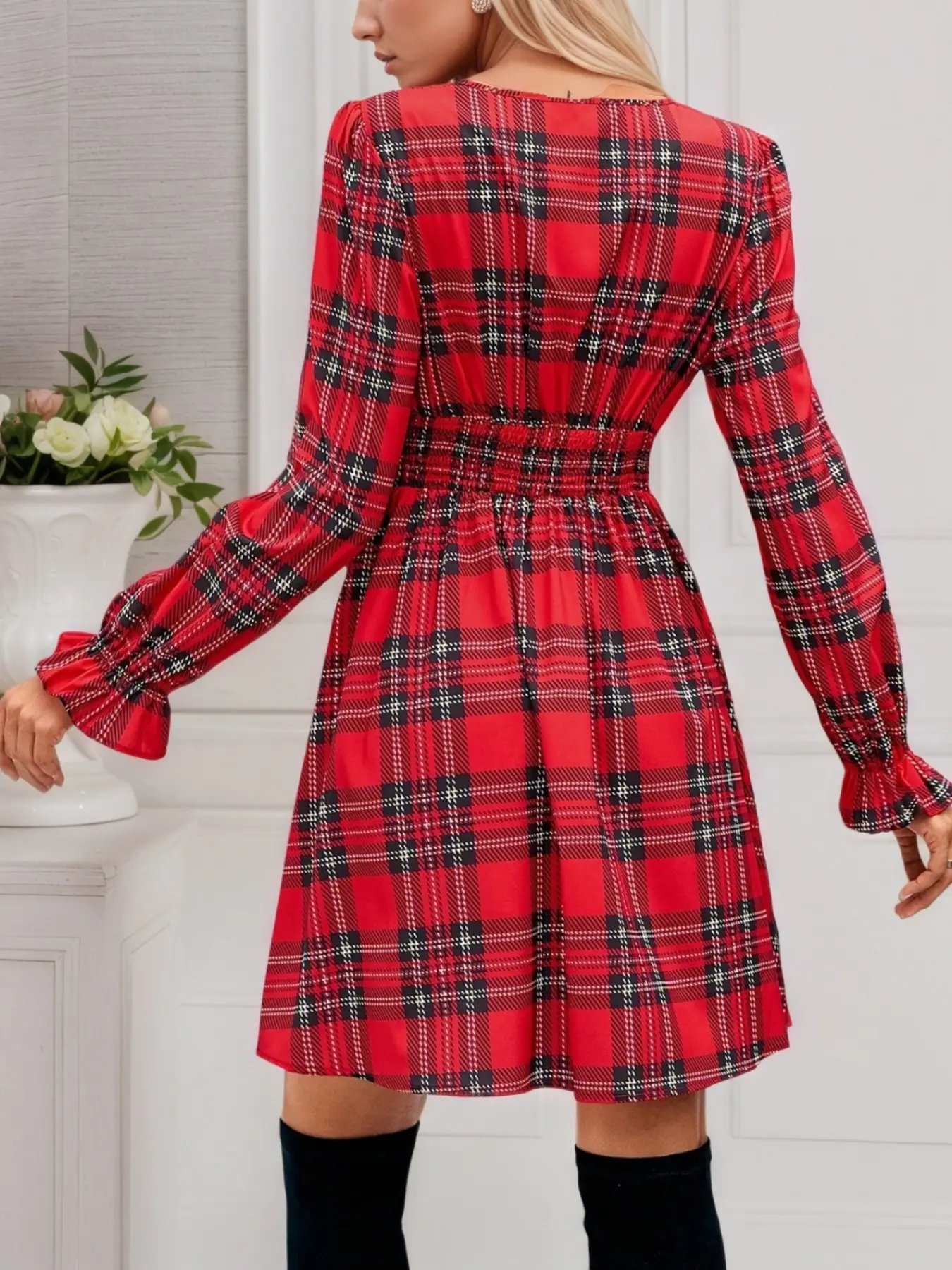 Women's Christmas Plaid Dress, V Neck Elegant Sexy Fit for Autumn Winter  Daily Wear, Perfect Holiday for Women - TikTok Shop