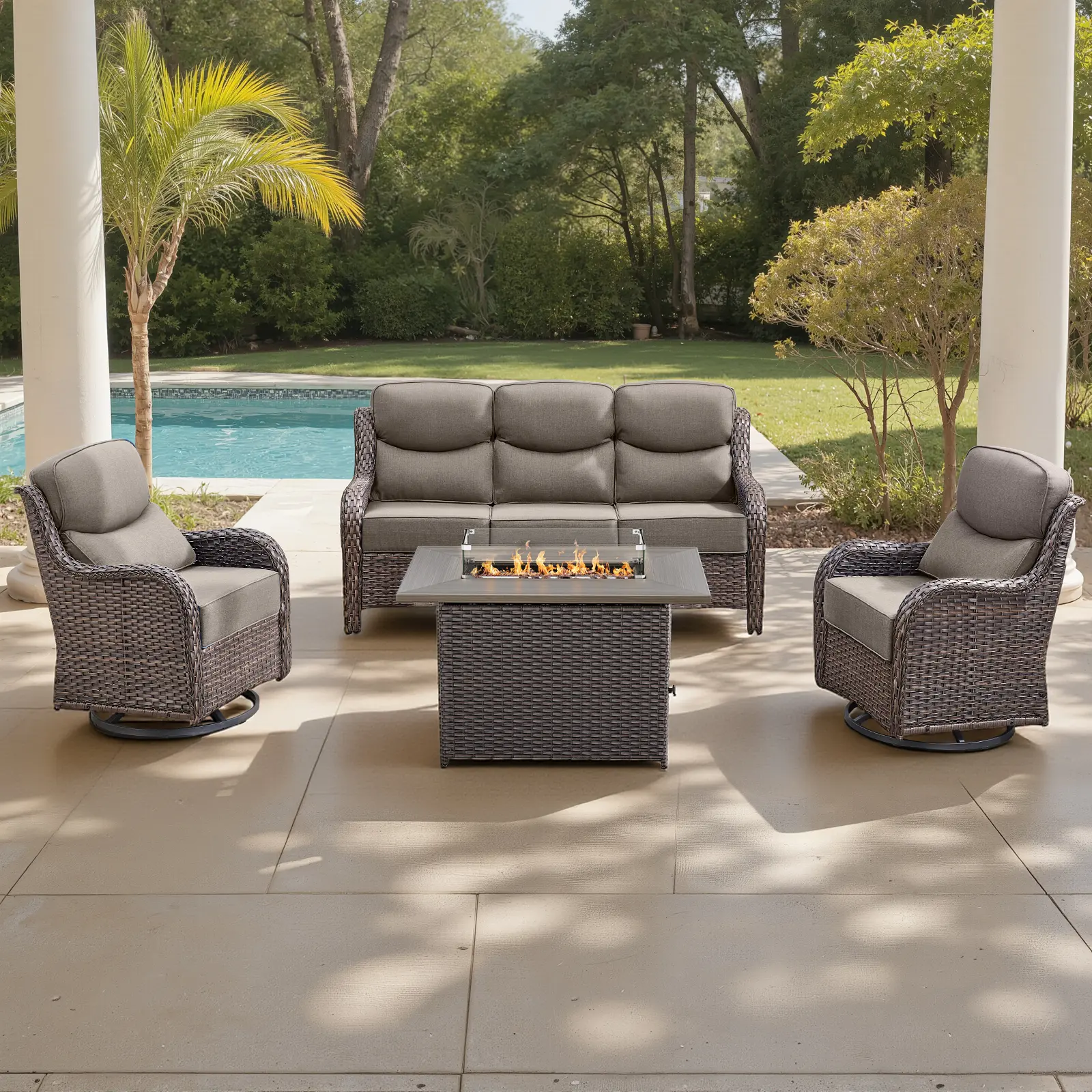 Brown Wicker / Grey Cushion