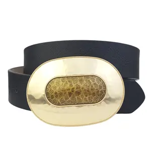 Oval Light Gold Plaque Buckle Belt
