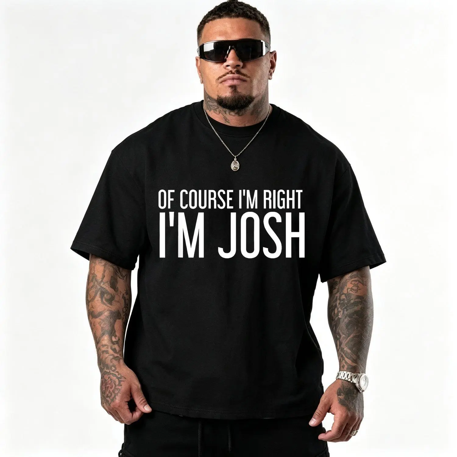 Josh's Funny "Of Course I'm Right Im Josh" Men's Short Sleeve T Shirts Casual Fit Round Neck Tee Humorous Statement Shirt Suitable for All Season Comfort Casual Attire