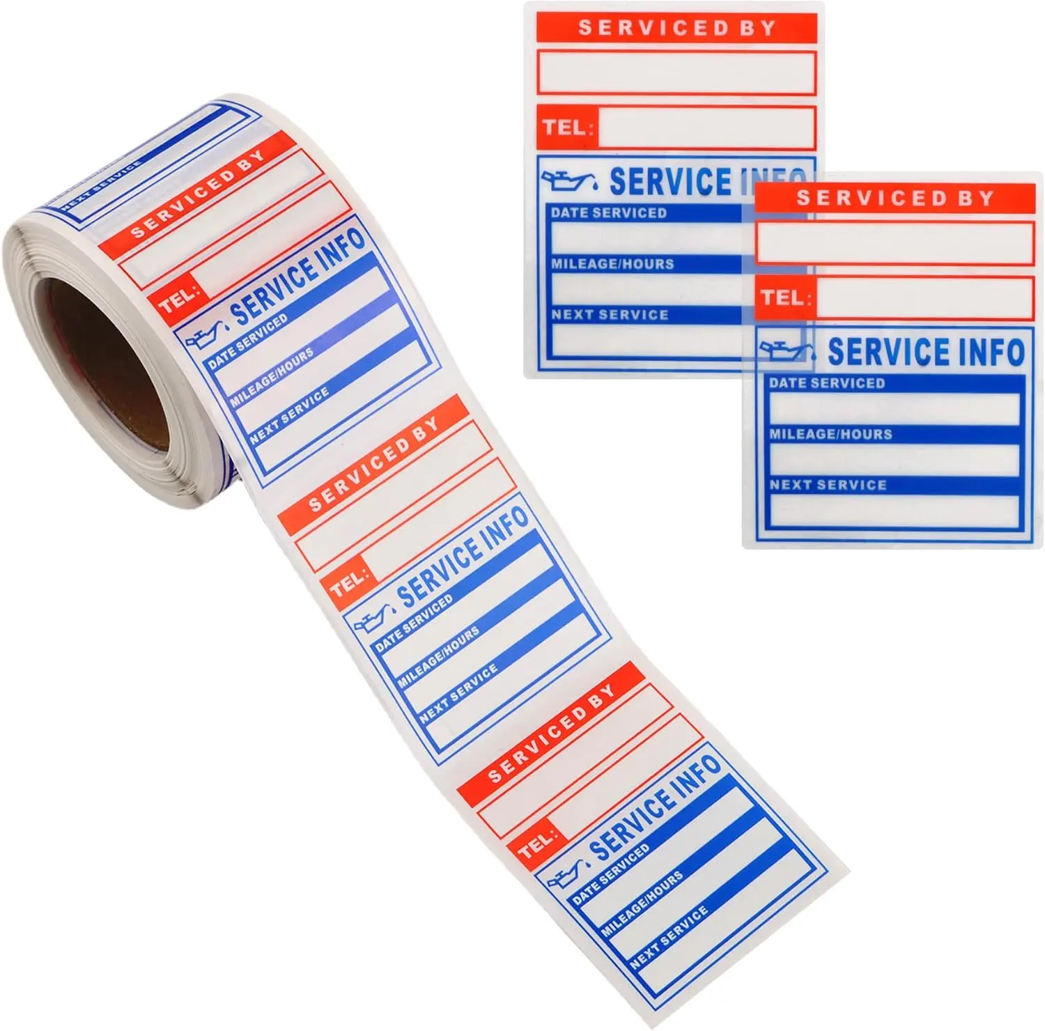 300PCS Car Oil Change Reminder Decals Stickers - 2x2 in Self-Adhesive Removable Vinyl, Non-Marking Adhesive, Date/Mileage Fill, Windshield Reminder Label Car Stickers for Vehicles, 2.60x2.60x2.13 in (Blue Red 1)
