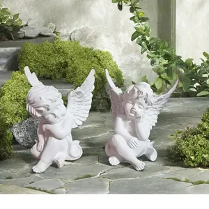 Set Of 2pcs, Cherubs Angels Resin Garden Statue Figurine, Indoor Outdoor Home Garden Decoration, Adorable Angel Sculpture Memorial Statue 4" fengshui ornament heal stone silk  flowers fake religious home laundry room bouquet hibiscus Cartoon Duck