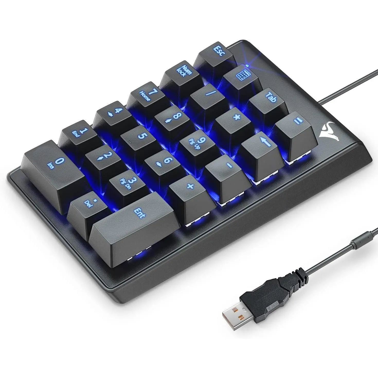 Number Pad, Mechanical USB Wired Numeric Keypad with Blue LED Backlit 22 Key Numpad for Laptop Desktop  PC Black (Blue switches)
