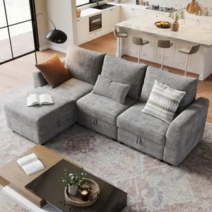 Garvee L-Shape Sectional Sofa with Storage, 108" Modular Cloud Couch, 4-Seater Sofa Bed with Ottoman, Chenille Fabric with Hidden Storage for Small Spaces