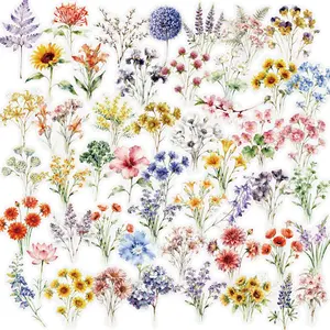 50 Sheets Ink Flower Stickers Waterproof Transparent PET Creative Notebook Stickers DIY Diary Refrigerator Mobile Phone Stickers