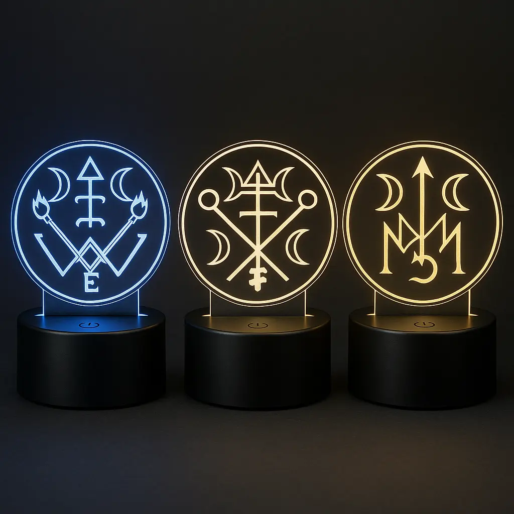 Hecate's Sigil Set - Ritual Decoration with 3 Interchangeable Sigils Featuring Blue & Gold Illuminated Designs statue buddha Fengshui Ornament