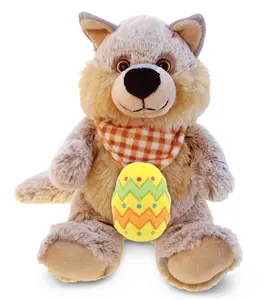 DOLLIBU Super Soft Cute Polyester Sitting Wolf Stuffed Toy with Yellow Easter Egg - 9 in, Personalized Gift for Toys & Hobbies Enthusiasts
