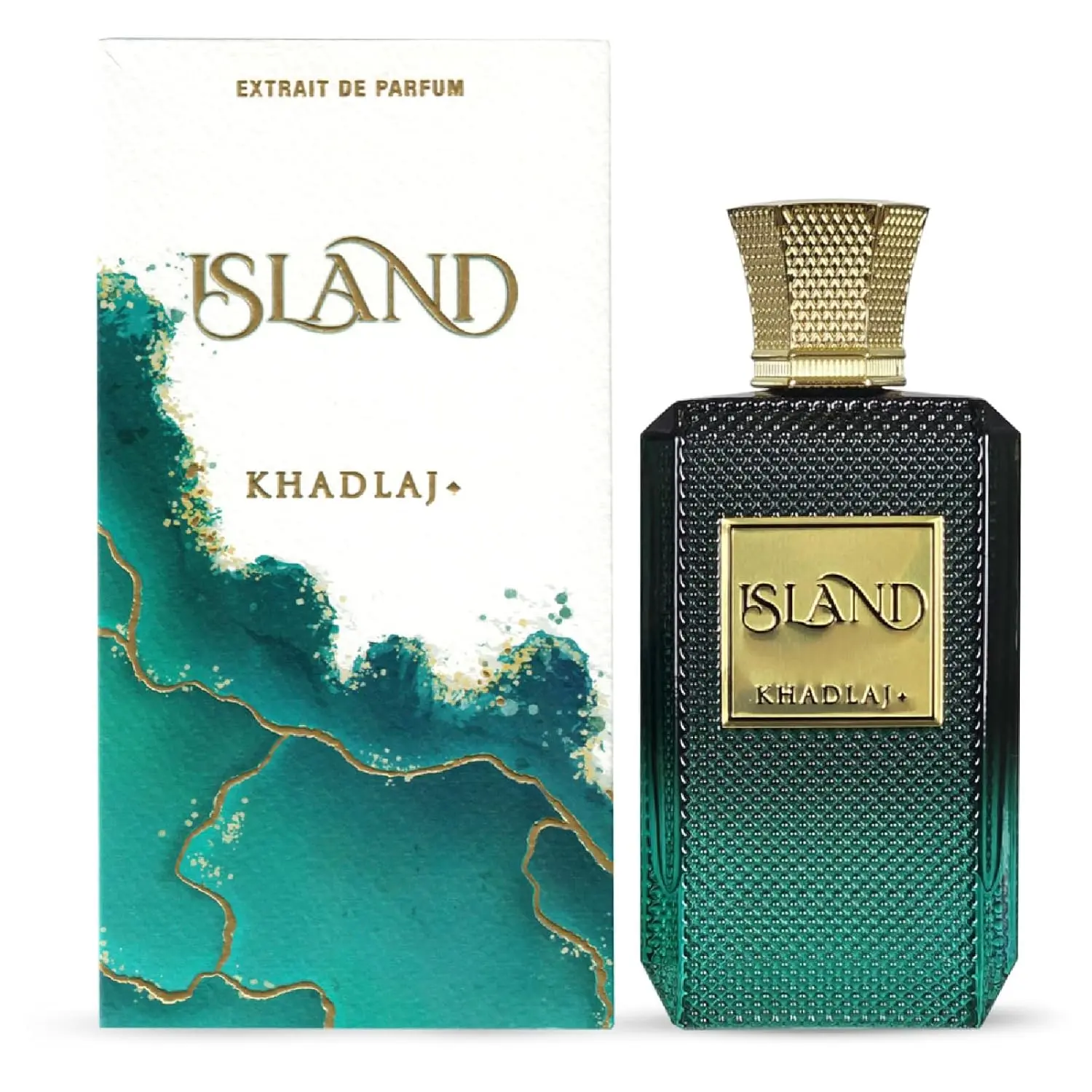 Khadlaj Island Unisex Extrait de Parfum Spray - 3.4 oz Perfume, Luxurious Scent with Unique Green and Gold Design