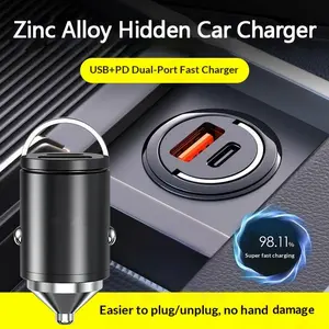 130W Hidden Mini Car Charger, USB-A 100W + USB-C PD 30W Dual Port Super Fast Charging, Invisible Flush Fit Cigarette Lighter Adapter, Universal 12V/24V Vehicle Accessories, Smart Safe Car Essentials for Phones & Tablets