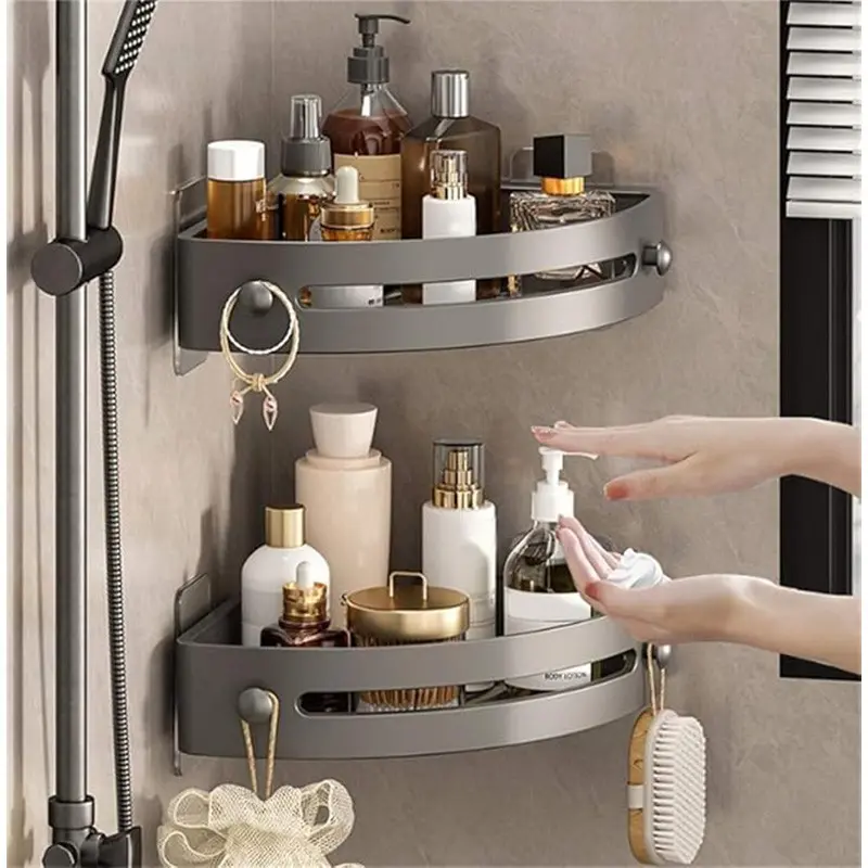 3pcs Corner Shower Storage Rack Set, Wall Mounted Bathroom & Kitchen Organizer, Non Perforated, Detachable Shelves, Drain Holes Included, Shower Organizers