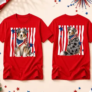 Women's All American Dogs Short-Sleeve Round Neck Casual Streetwear T-Shirt with Flag Print