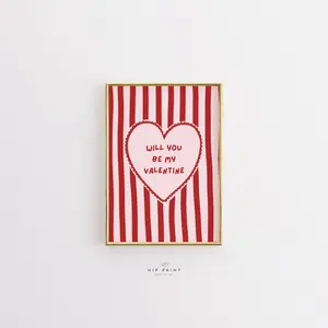 [UNFRAMED POSTER] Trendy Valentine Wall Art Print, Will You Be My Valentine Poster, Pink and Red Heart Decor, Cute Love Typography, Gift Idea