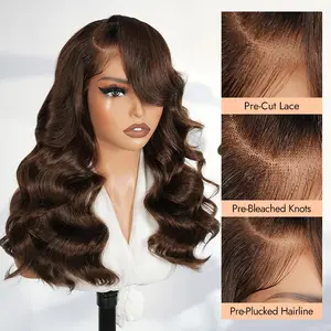 [Updated With Drawstring] Wiggins Hair 250% Density #4 Dark Brown Layered Body Wave Glueless Wig 6*8 Lace Closure Wigs Human Hair Pre Cut Lace Pre Plucked Hairline Beginner Friendly With Drawstring