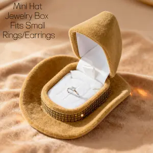 Mini  Cowboy Hat Jewelry Gift Box – Western Style Velvet Ring Box|Hat Jewelry Box | Fits Small Rings/Earrings