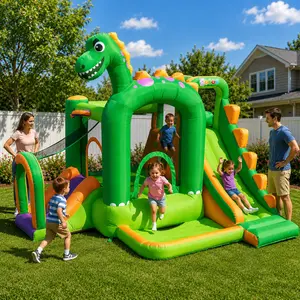 Backyard Kids Inflatable Bounce House with Slide, Bouncy Jump Castle, Indoor and Outdoor Jumping Bouncer, for Ages 3-10, Toddlers and Small Children, with Blower, 11.8' x 9.8' x 6.9', Dinosaur