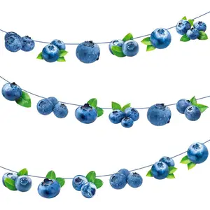 Blueberry Party Banners 3Pcs Berry Sweet Birthday Decorations Blueberry Cutout Banners Pre-Strung Berry Themed Baby Shower Decorations for Boys Girls Summer Fruit Birthday Party Supplies