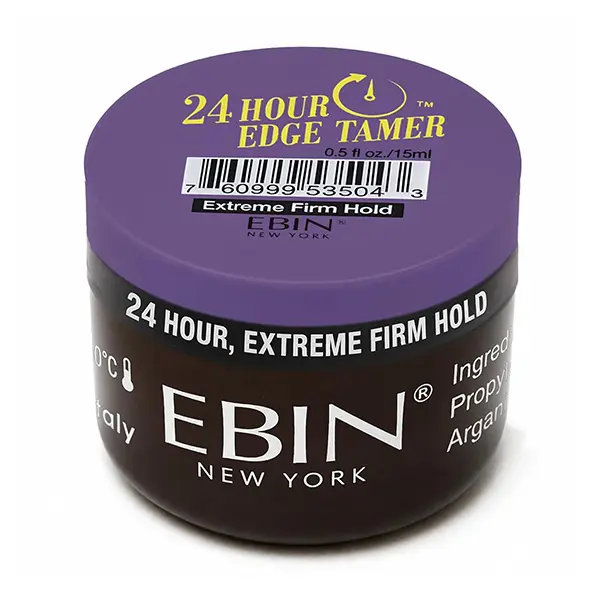 Ebin New York 24 Hour Edge Tamer, Extreme Firm Hold Edge Control Gel with Argan Oil, Long Lasting No-Flake Hair Styling Product for All Hair Types, 0.5oz / 15ml, Extra Strong Hold, Flyaway Hair Tamer