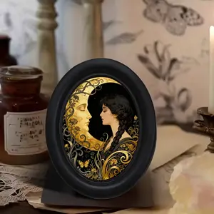 1count,Gothic Oval Picture Frame, Elegant Moon and Girl Design, Vintage Wall Art Decor, 6.8x8.7 Inches, Plaques, Home Hanging Paintings，Home and Office Decoration