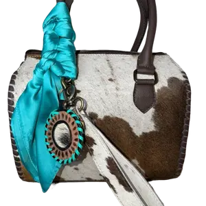 Dutton Medium Cowhide Speedy -Stylish Brown & White Spotted Design with Detachable Strap