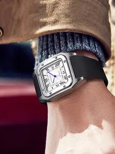 Men's classic business quartz watch, luxurious hollowed-out dial automatic winding wristwatch, high-quality sandblasted design men's watch, accompanied by a gift box