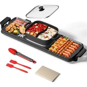 2 in 1 BBQ  Indoor Grill and hot pot,Nonstick Surface, Asador de Carne Portable Barbecue TikTok Shop Black Friday