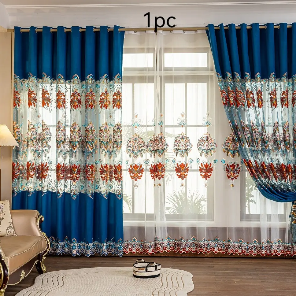 1 Panel Luxury Living Room Curtain Embroidery, Patchwork Embroidery, Water-Soluble Embroidery at the Bottom Edge, Craft, Embroidery Technique, Living Room Curtains, Dining Room Curtains, Bedroom Curtains