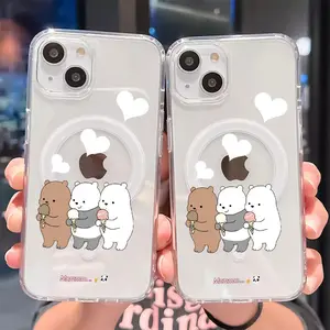 Cute Ice Cream Bear for  IPhone 16 Pro Max 16 16e 15 14 13 12 11 Case Clear, [Compatible with Magsafe] [Military-Grade Protection] Shockproof Slim Phone Sleeve Case Woman Protector Wireless Cover