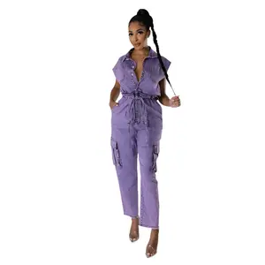 Iris — Lavender Denim Wide Leg Jumpsuit